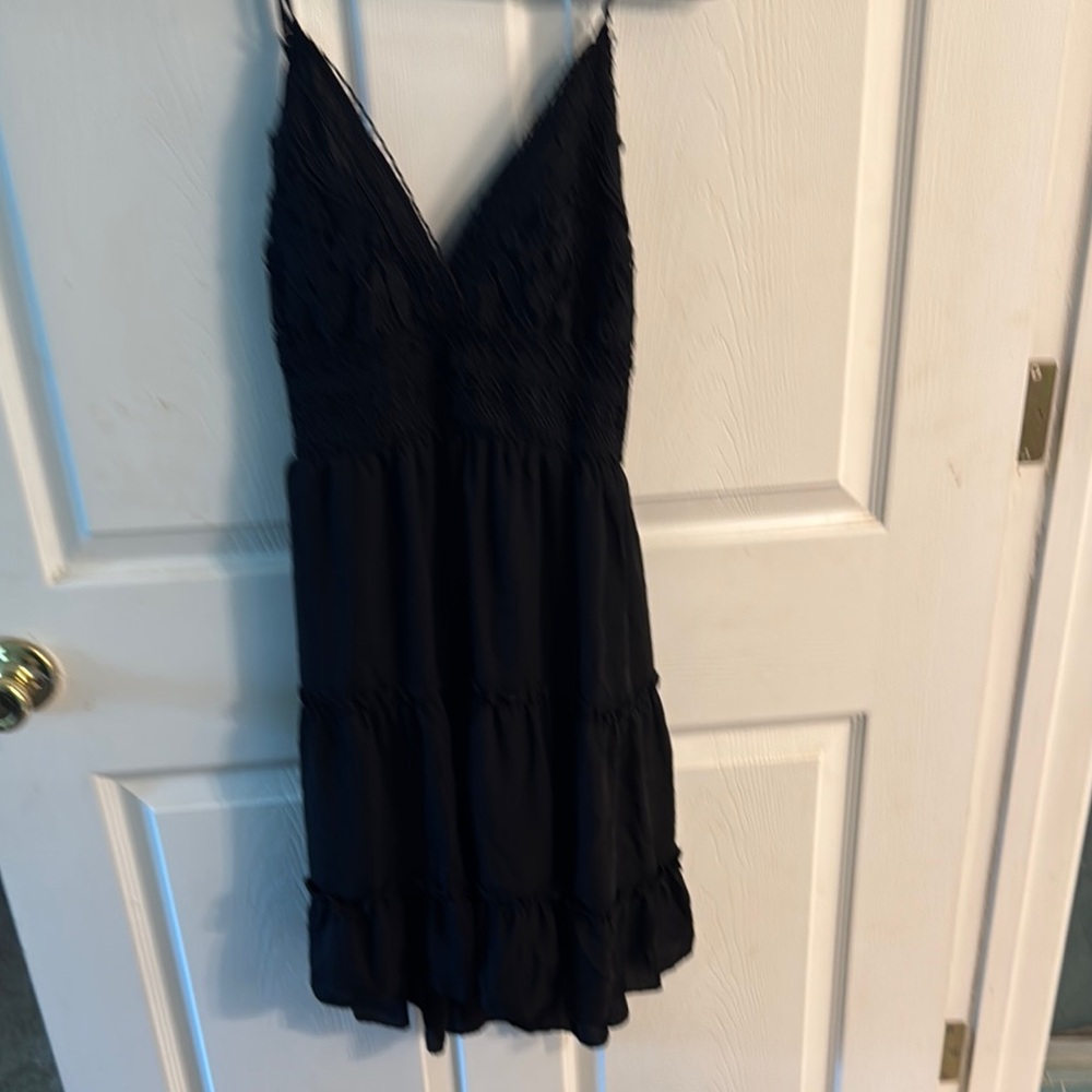 Black floral print tie dress